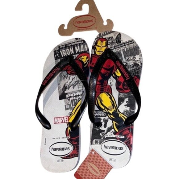 Marvel Iron Man Comic Havaianas Flip Flops Men’s Size 11/12 Summer And Vacation - Picture 2 of 7
